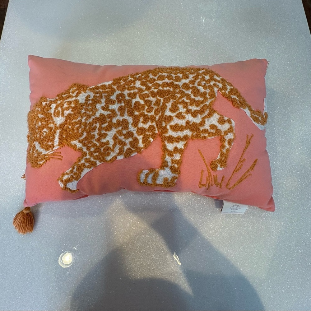 Southern Living Coral Accent Pillow Orange Leopard On Front Tassels Rectangle